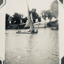 Felucca on Nile - A small boat propelled by oars or lateen sails or both, used on the Nile. Probably 1942.