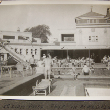 Gezira pool, Cairo. Ron Chapman is in foreground with white trunks on, Cairo. Likely 1942 when Ron was based in Cairo with the Aircraft Delivery Unit.